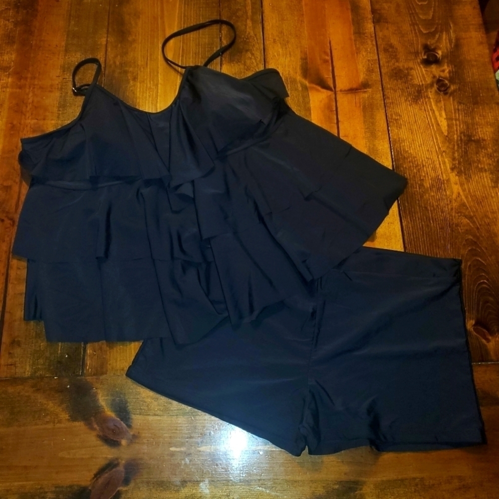 Black Two Piece Swimsuit Boy Shorts Ruffle Tankini 5X Plus